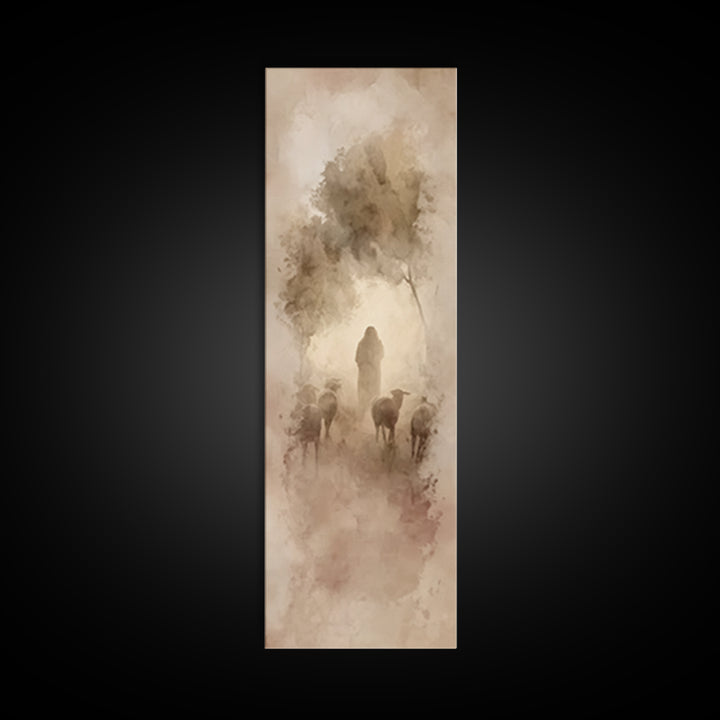 Shepherd’s Gentle Light – Framed Canvas Print – Christian Wall Art – Christian Art Canvas – Narrow Art – Jesus Painting – Christian Decor