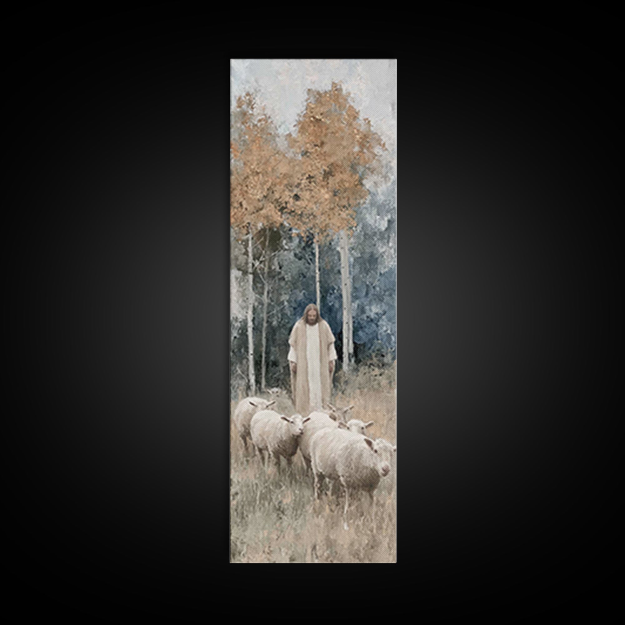 Autumn Shepherd Peace | Framed Canvas Print | Christian Art Canvas | Christian Wall Art | Narrow Art | Jesus Art Print | Christian Decor