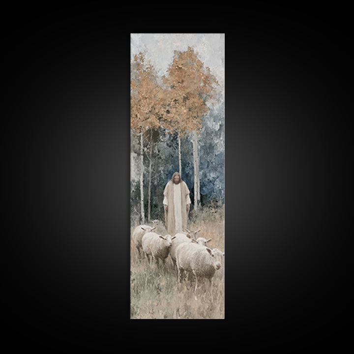 Autumn Shepherd Peace | Framed Canvas Print | Christian Art Canvas | Christian Wall Art | Narrow Art | Jesus Art Print | Christian Decor