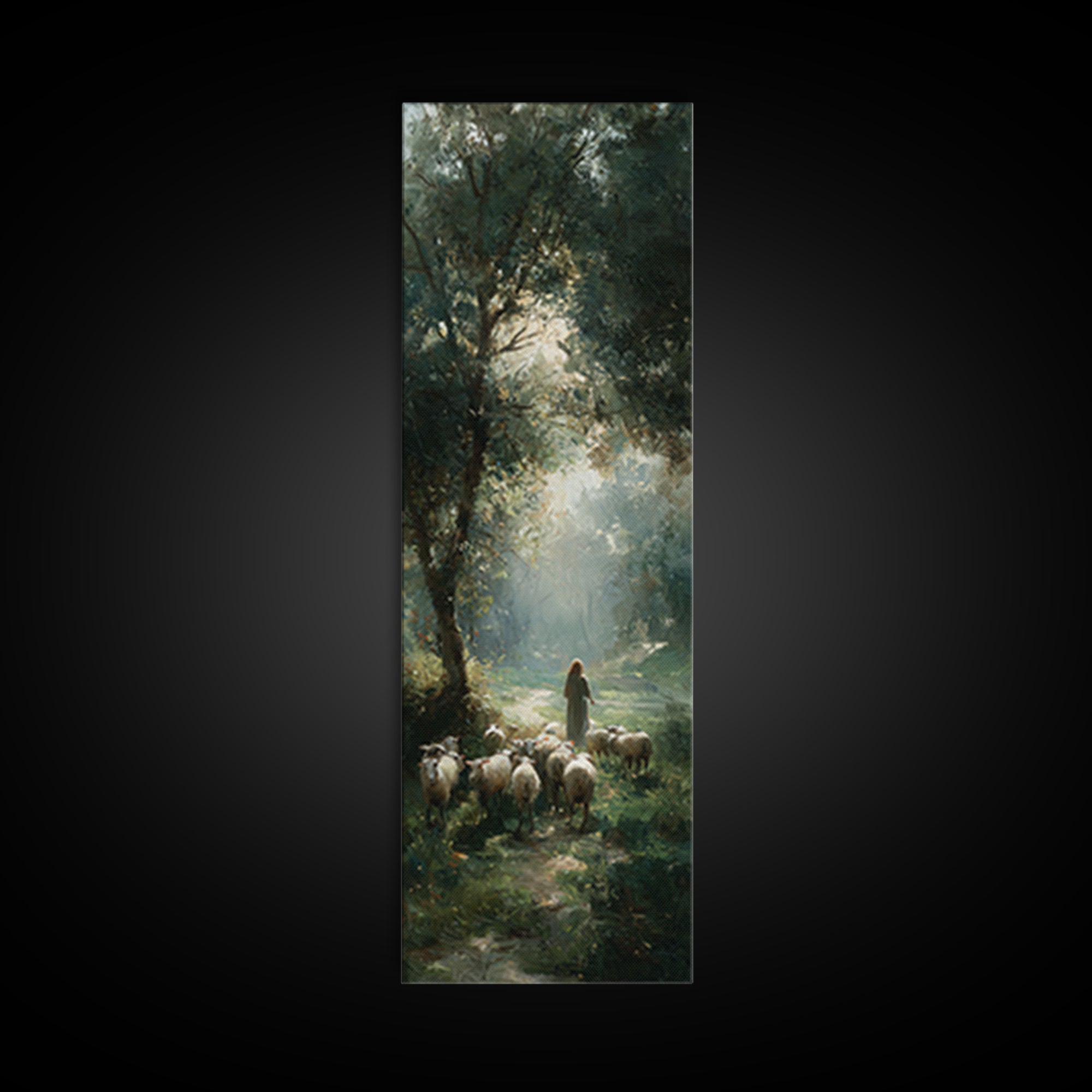 Garden Of The Shepherd – Framed Canvas Print – Christian Art Canvas – Christian Wall Art – Skinny Art – Jesus Painting – Christian Art