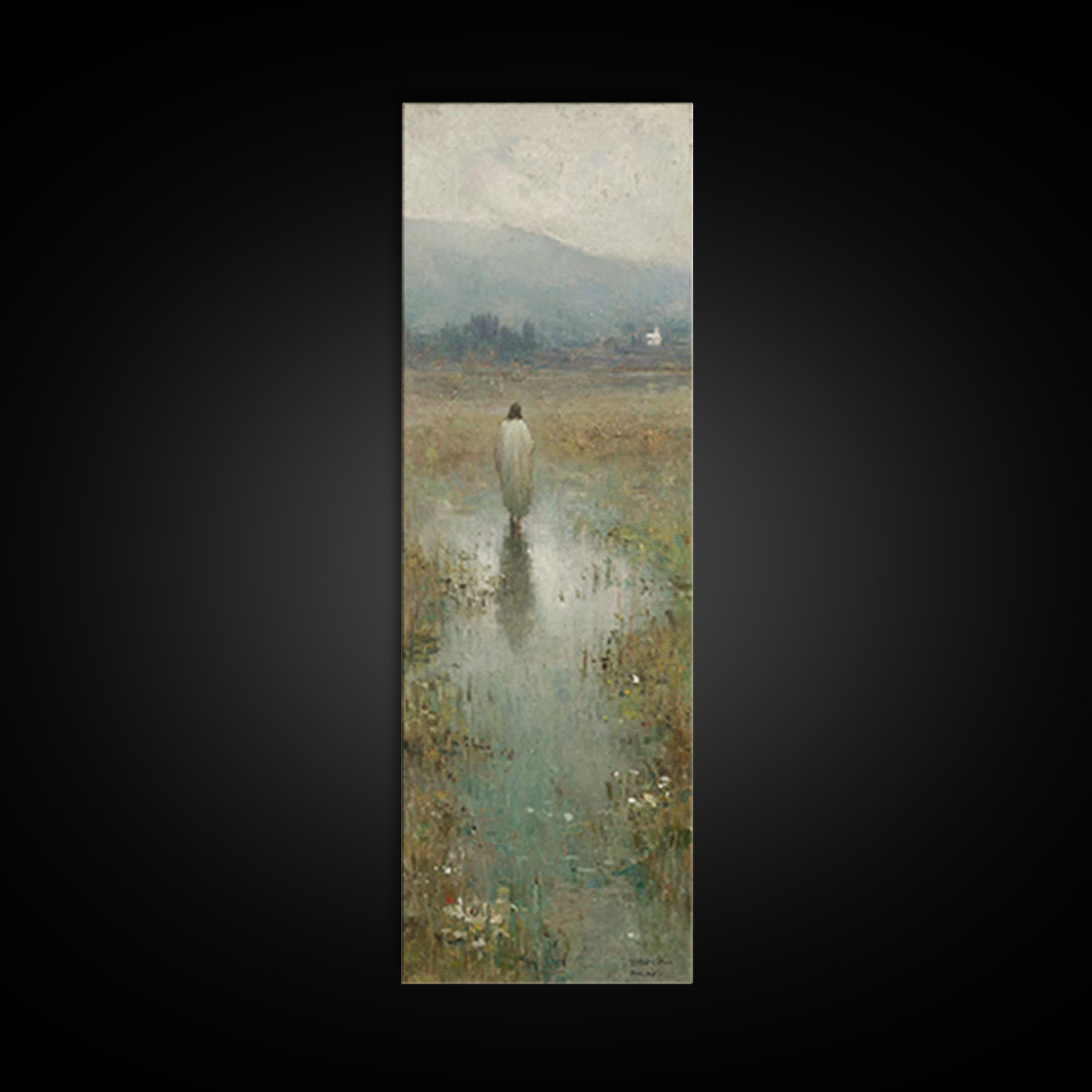 Pastoral Dawn Promise – Framed Canvas Print – Christian Art Canvas – Minimalist Christian Art – Skinny Art – Christian Christmas Art