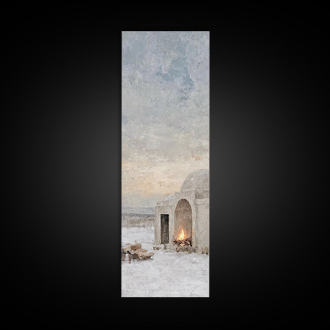 Bethlehem Hearth Glow | Framed Canvas Print | Christian Christmas Art | Christian Wall Art | Tall Skinny Art Print | Christian Art Canvas