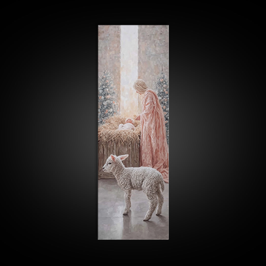 Mother’s Tender Dawn | Framed Canvas Print | Christian Art | Mary And Jesus Painting | Tall Narrow Wall Art | Christian Christmas Art | Chr