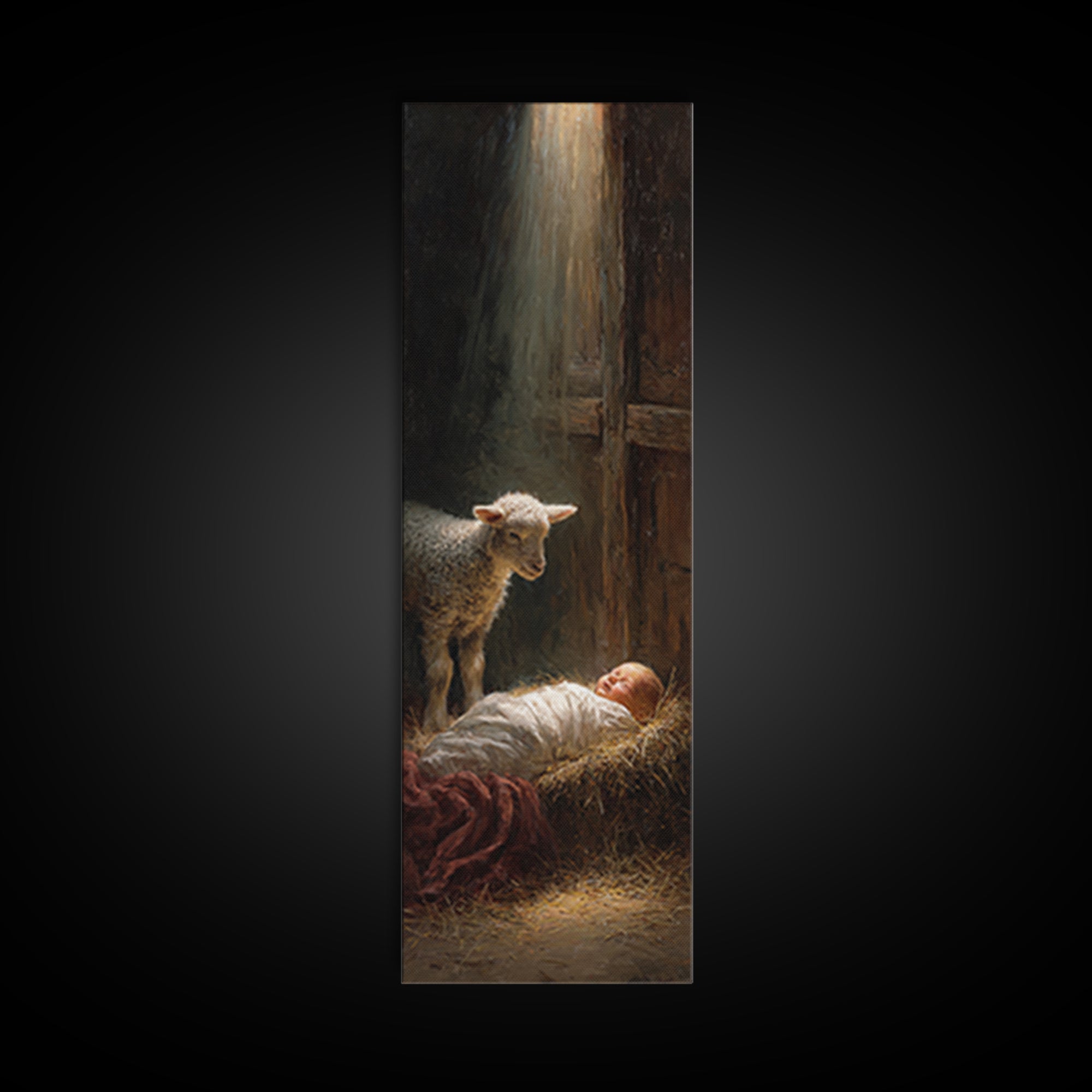 Holy Manger Light – Framed Canvas Print – Christian Wall Art – Christian Art Canvas – Jesus Painting – Tall Narrow Wall Art