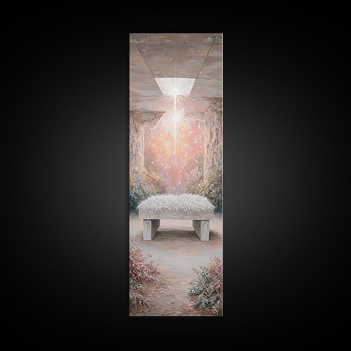 Holy Cradle Glow – Framed Canvas Print – Christian Wall Art – Christian Art Canvas – Christmas Art – Narrow Art