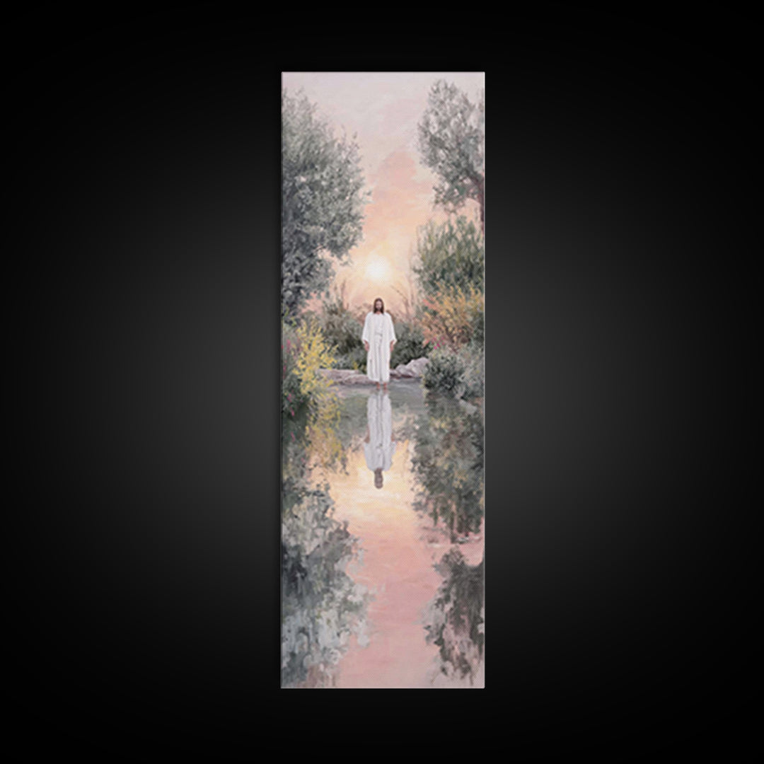 Dawn River Grace | Framed Canvas Print | Christian Art Canvas | Jesus Painting | Tall Skinny Art Print | Christian Wall Art | Modern Christ