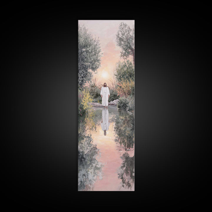 Dawn River Grace | Framed Canvas Print | Christian Art Canvas | Jesus Painting | Tall Skinny Art Print | Christian Wall Art | Modern Christ