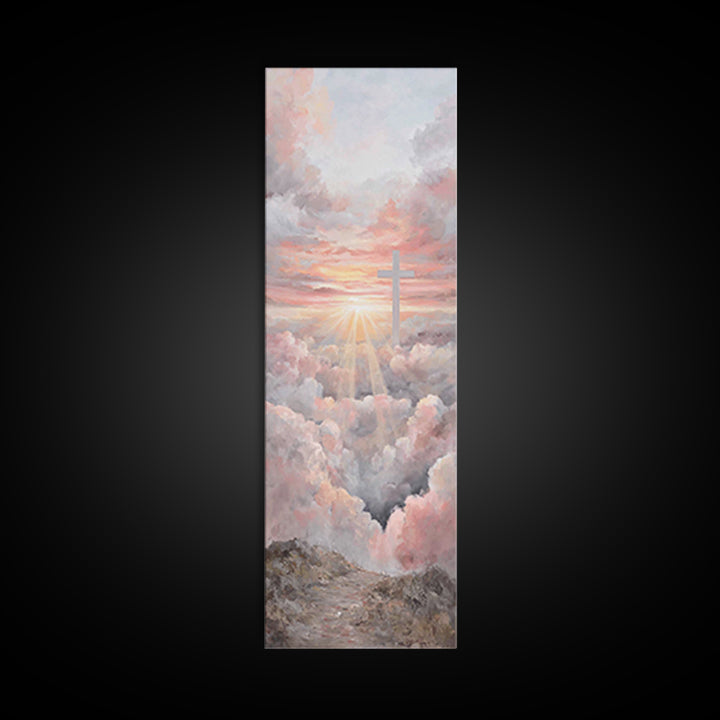 Cross Of Dawn | Framed Canvas Print | Christian Wall Art | Christian Art Canvas | Tall Skinny Art Print | Christian Christmas Art | Christi