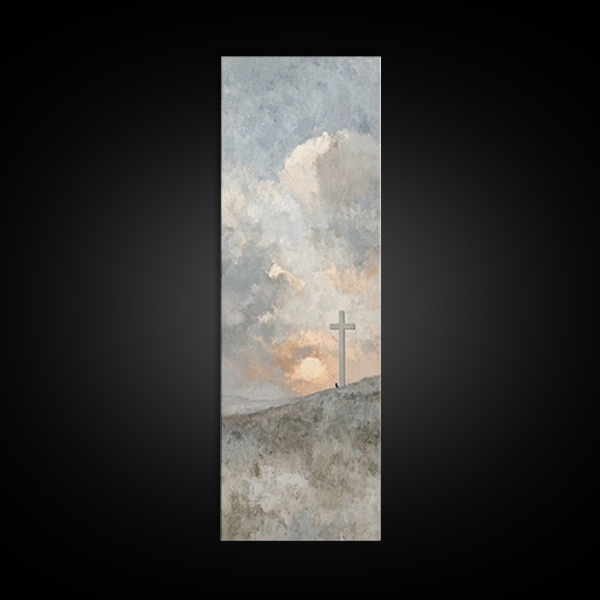 Sunrise At Calvary, Framed Canvas Print, Christian Wall Art, Christian Art Canvas, Tall Narrow Wall Art, Christian Gift, Modern Christian A