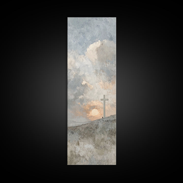 Sunrise At Calvary, Framed Canvas Print, Christian Wall Art, Christian Art Canvas, Tall Narrow Wall Art, Christian Gift, Modern Christian A