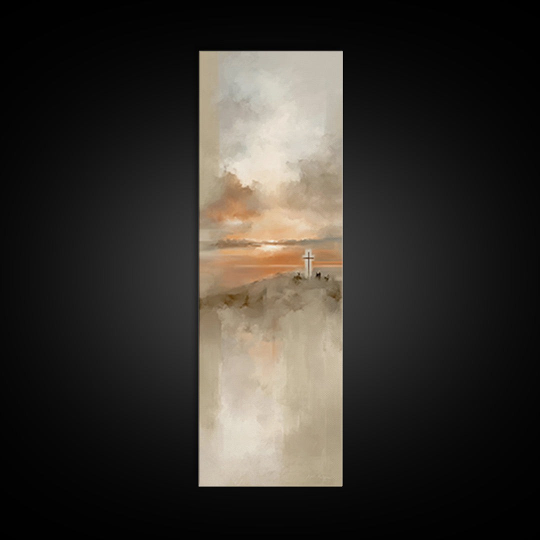 Cross At Sunset, Framed Canvas Print, Christian Wall Art, Skinny Art, Christian Art Canvas, Modern Christian Art, Christian Gift Ideas, Chr
