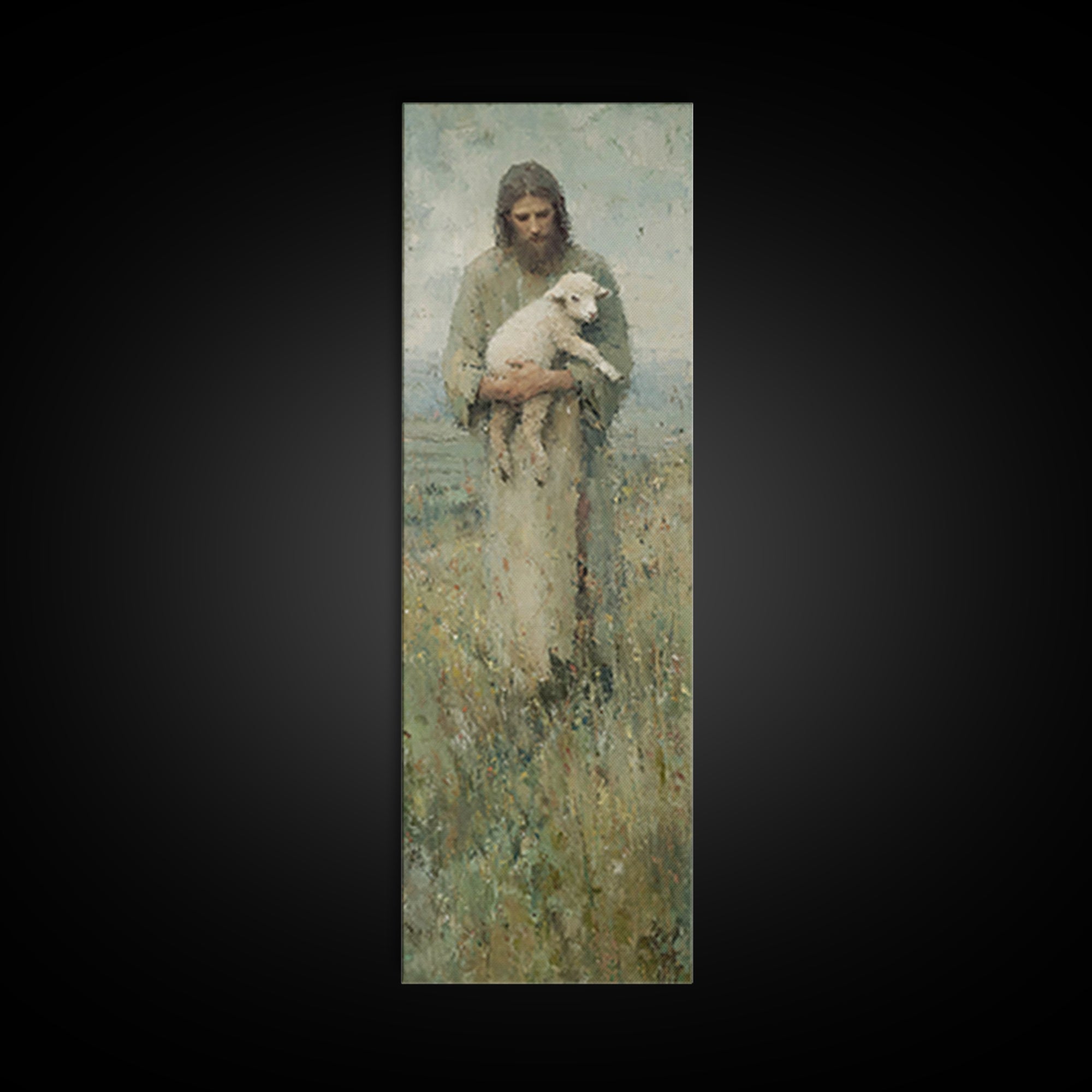 Shepherd’s Embrace, Framed Canvas Print, Jesus Painting, Christian Wall Art, Tall Narrow Wall Art, Christian Art Canvas, Christian Gift, Vi