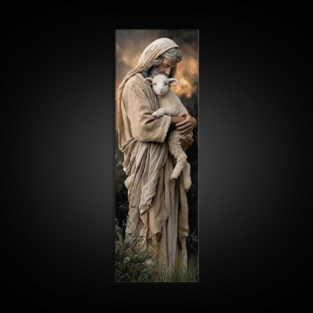 Lamb Of Mercy – Framed Canvas Print – Jesus Painting – Christian Wall Art – Narrow Art – Christian Art Canvas – Modern Christian Art – Chri