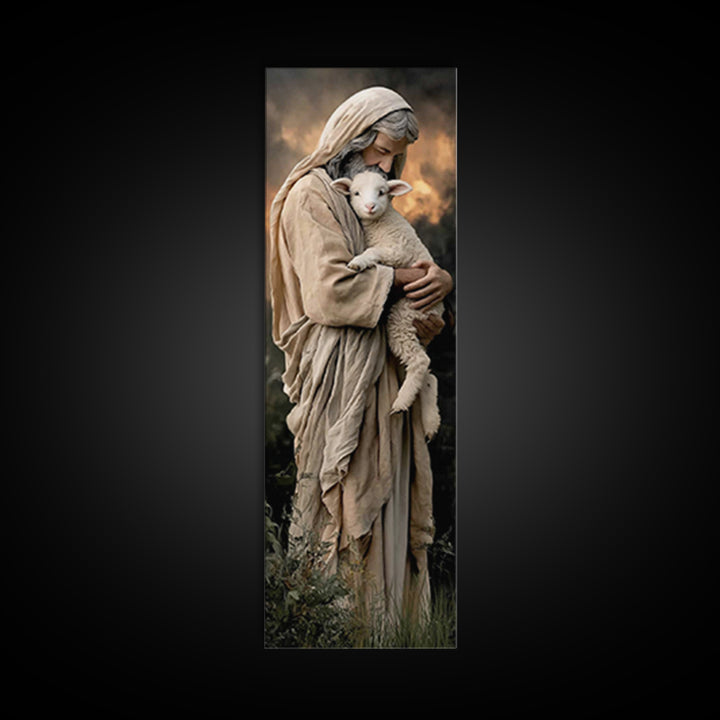 Lamb Of Mercy – Framed Canvas Print – Jesus Painting – Christian Wall Art – Narrow Art – Christian Art Canvas – Modern Christian Art – Chri