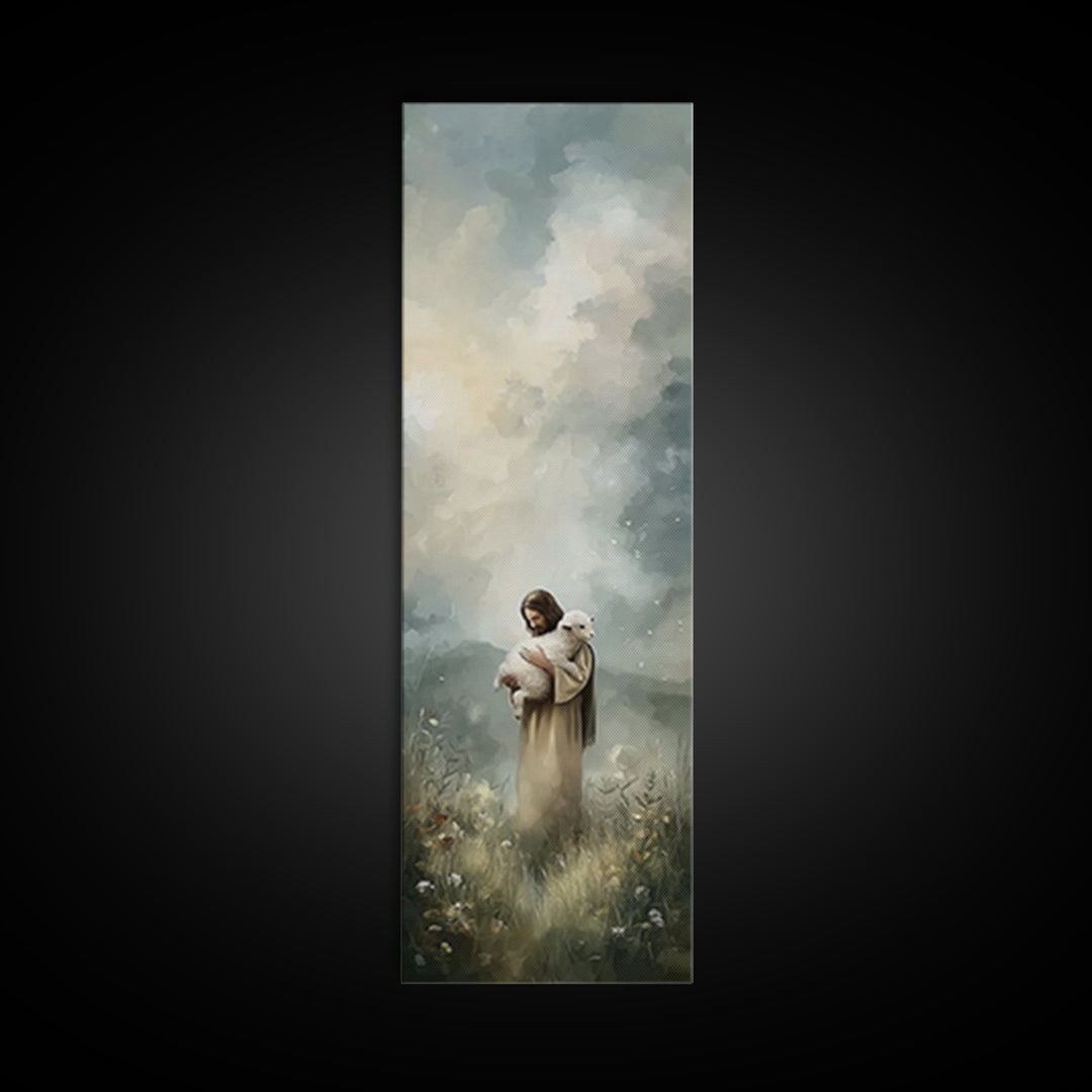 Pasture Of Grace, Framed Canvas Print, Christian Wall Art, Jesus Painting Canvas, Skinny Art, Christian Art Canvas, Modern Christian Art, C