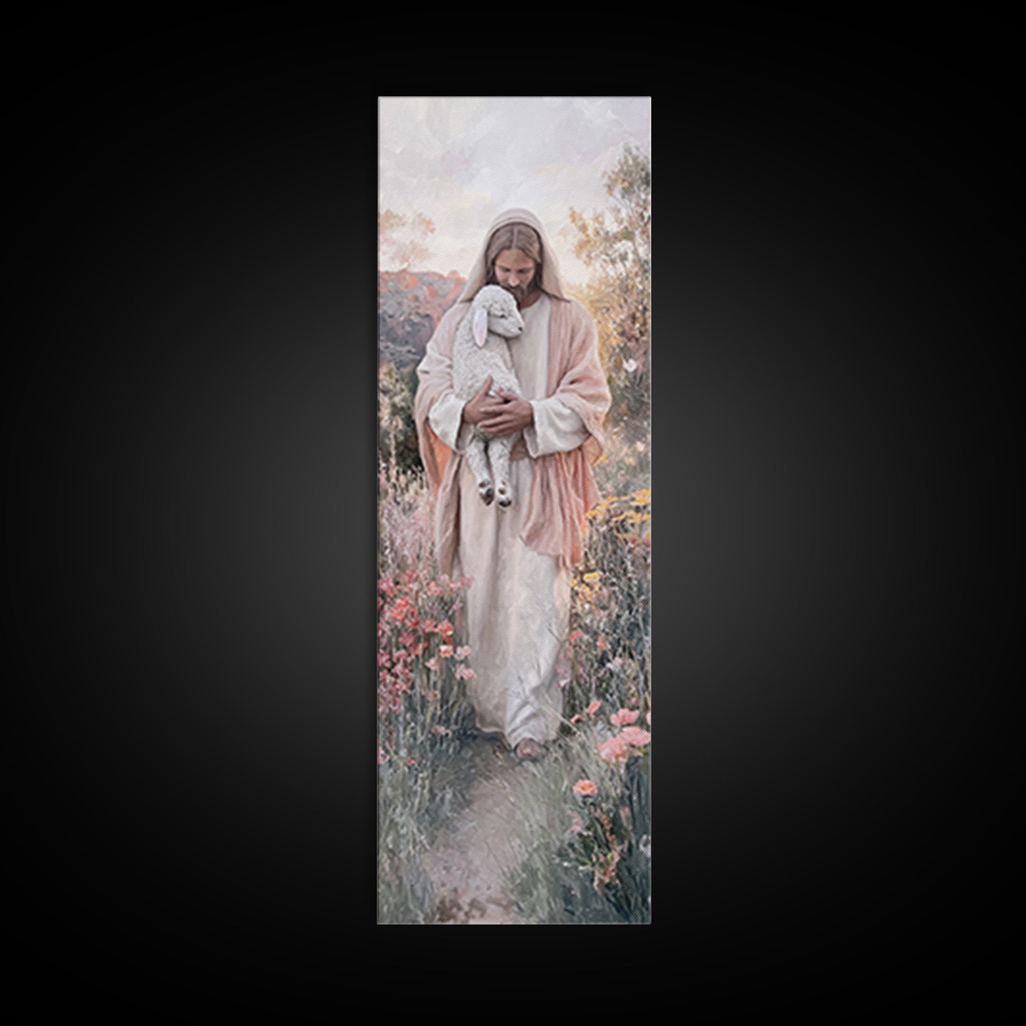 Fields Of Comfort – Framed Canvas Print – Christian Art Canvas – Large Jesus Painting – Tall Narrow Wall Art – Christian Wall Art – Christi
