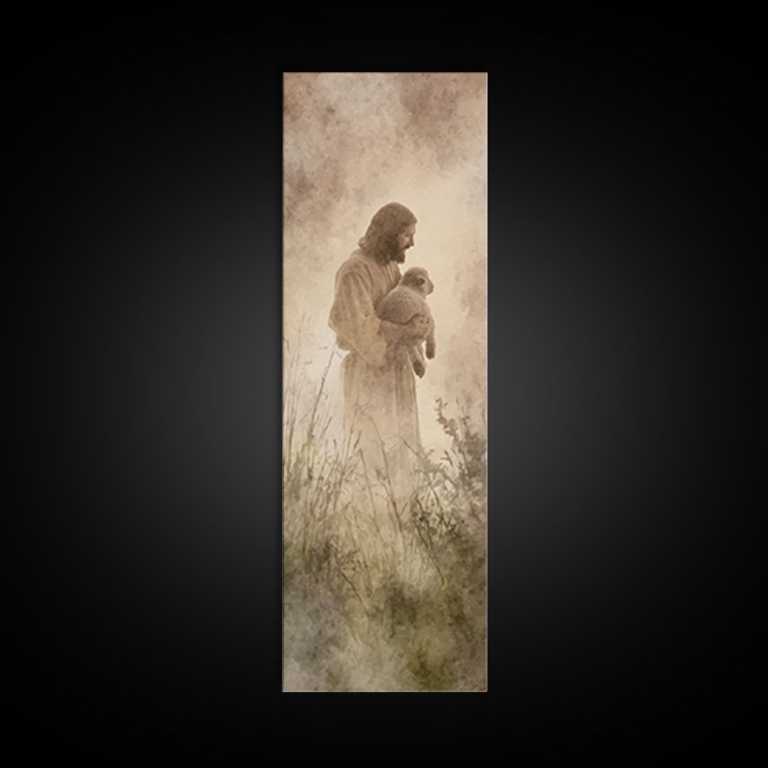 Shepherds Of Mercy – Framed Canvas Print – Tall Narrow Wall Art – Christian Wall Art – Jesus Painting – Christian Christmas Art