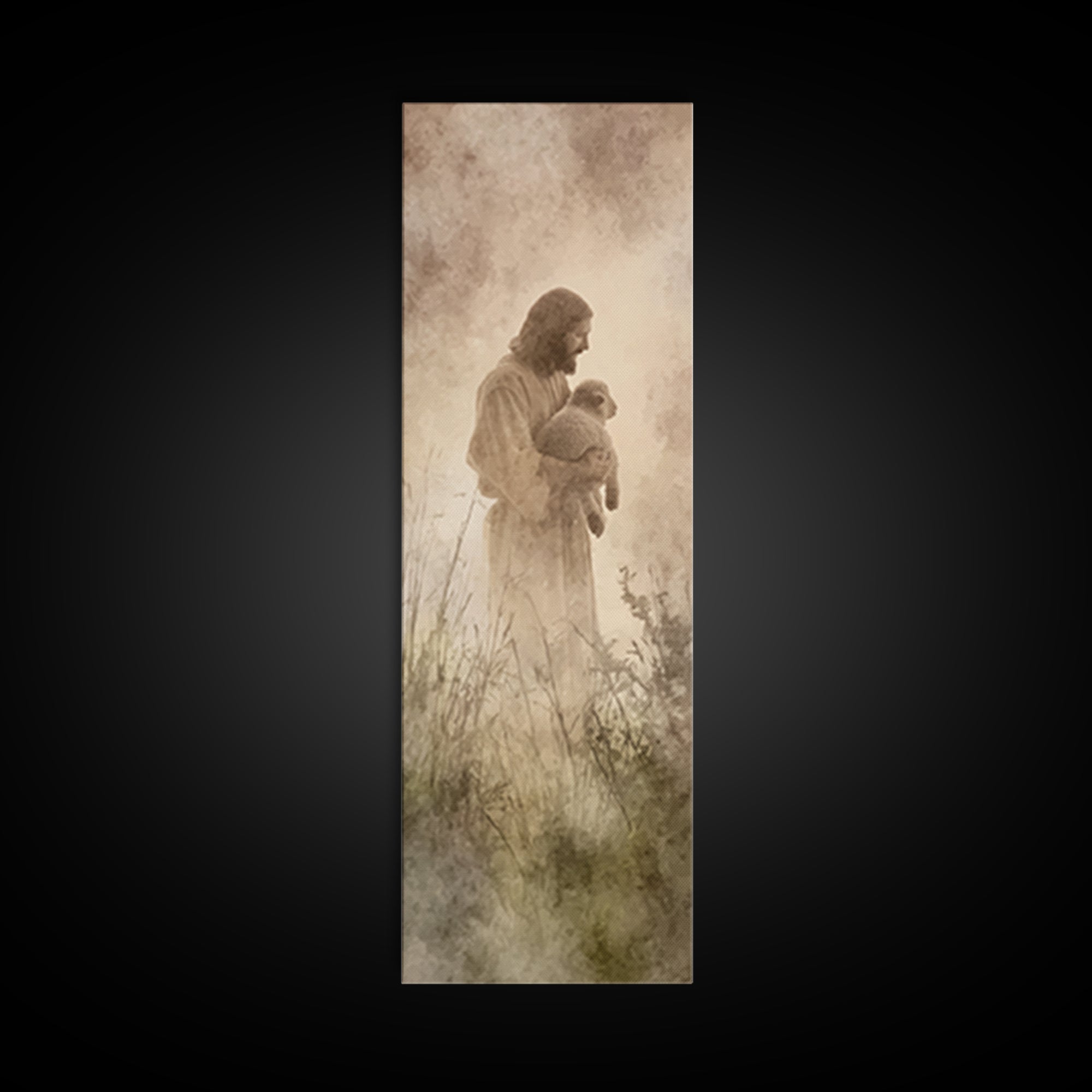 Shepherds Of Mercy – Framed Canvas Print – Tall Narrow Wall Art – Christian Wall Art – Jesus Painting – Christian Christmas Art