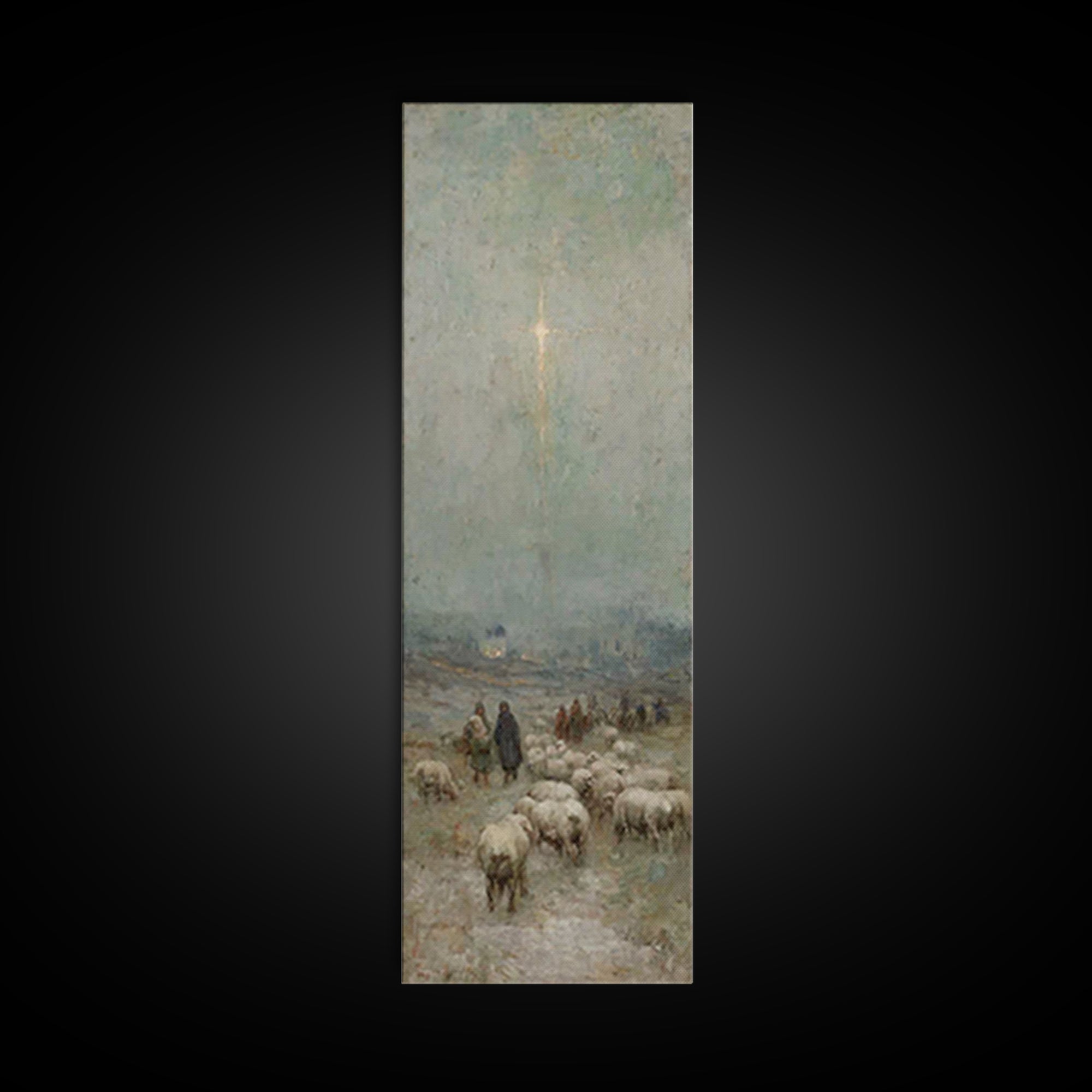 Bethlehem Night Watch, Framed Canvas Print, Narrow Art, Christian Christmas Art, Vintage Christmas Art, Christian Wall Art