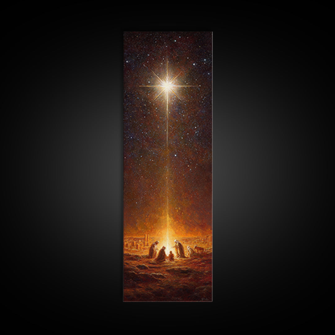 Starlit Holy Night | Framed Canvas Print | Narrow Art | Christian Christmas Art | Jesus Christmas Art | Modern Christian Art