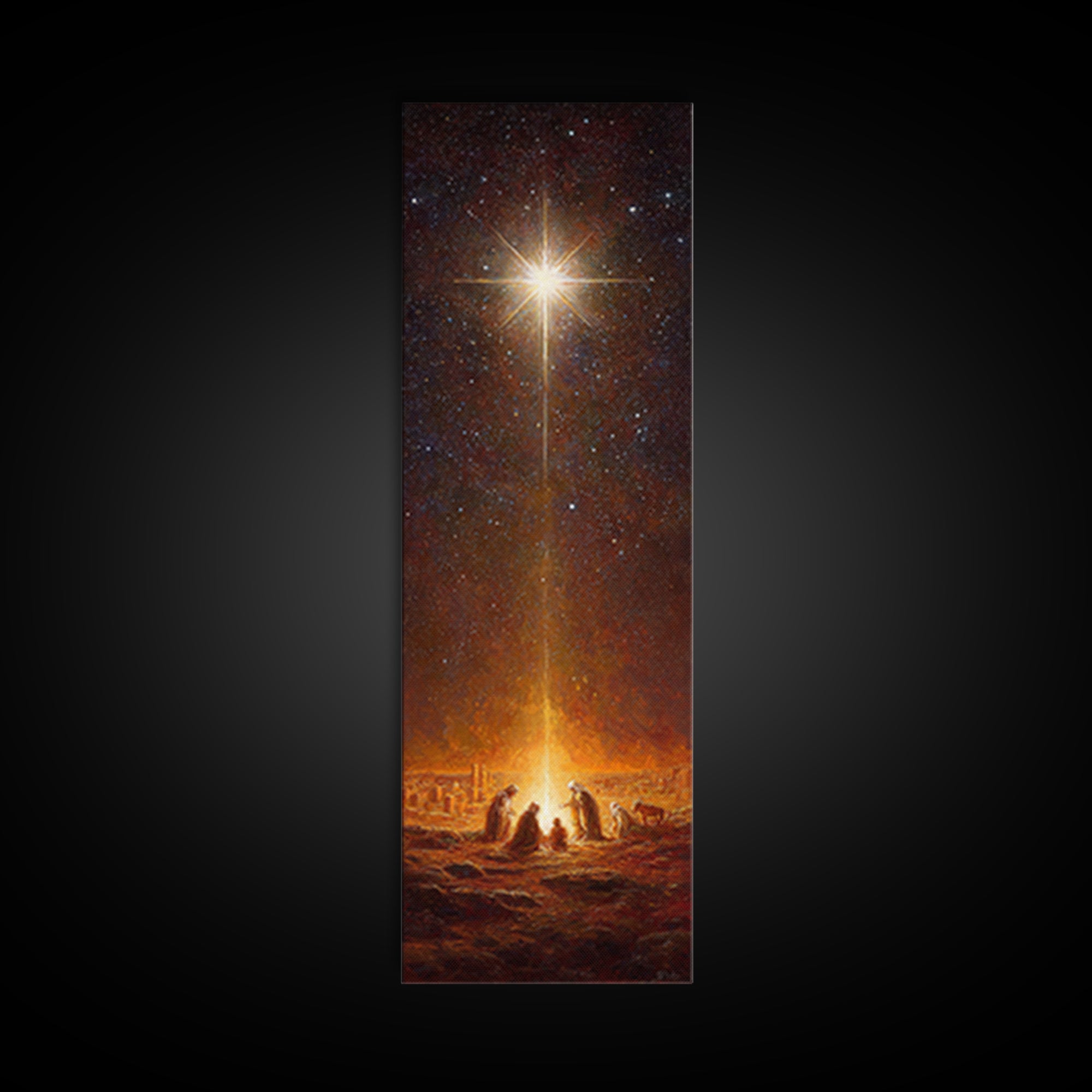 Starlit Holy Night | Framed Canvas Print | Narrow Art | Christian Christmas Art | Jesus Christmas Art | Modern Christian Art