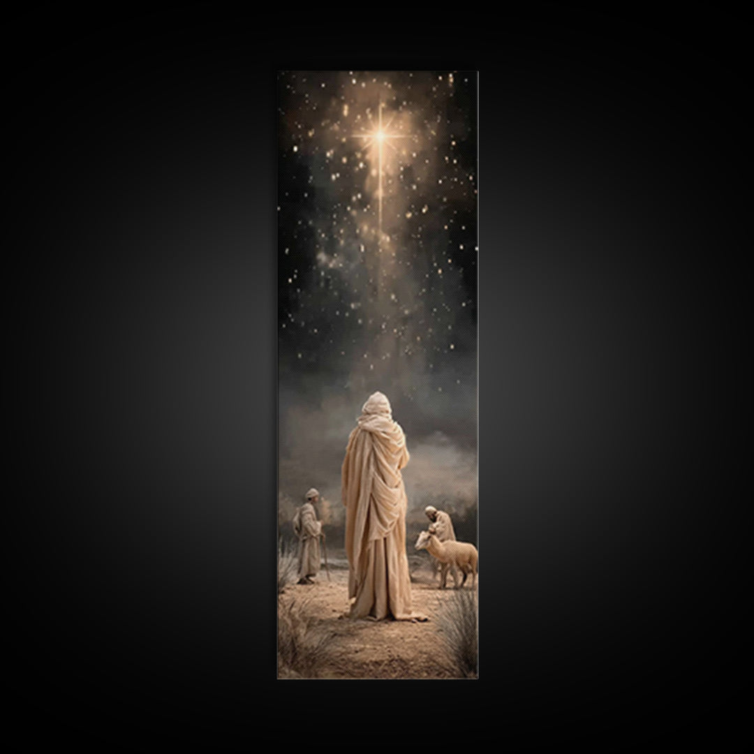 Desert Star Journey | Framed Canvas Print | Tall Narrow Wall Art | Framed Christmas Art | Christian Art Work | Christmas Canvas Wall Art