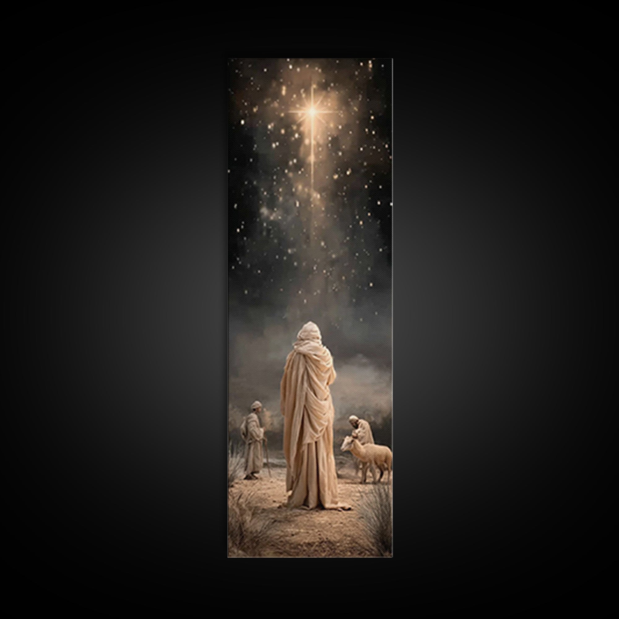 Desert Star Journey | Framed Canvas Print | Tall Narrow Wall Art | Framed Christmas Art | Christian Art Work | Christmas Canvas Wall Art