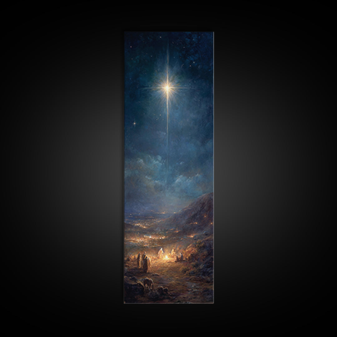 Star Over Bethlehem – Framed Canvas Print – Tall Narrow Wall Art – Christian Christmas Art – Christmas Wall Art – Christian Art Canvas