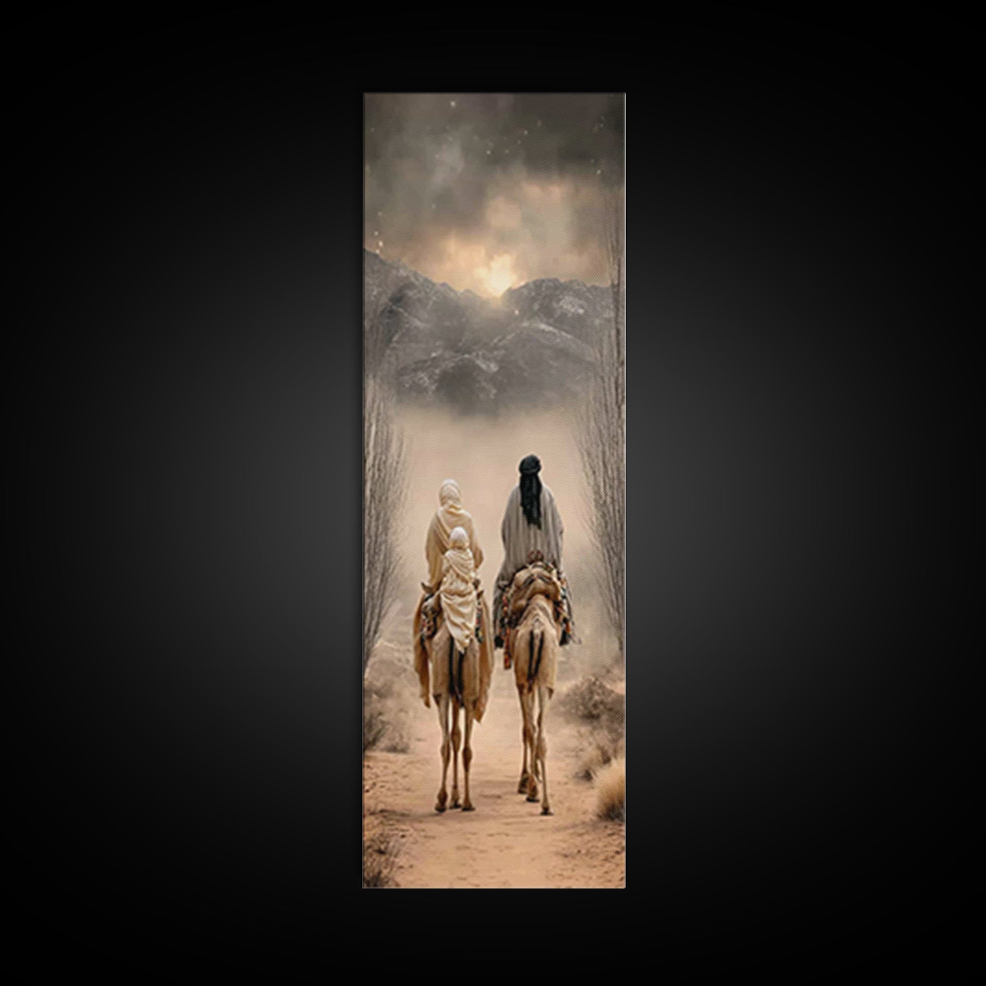 Holy Desert Trek – Framed Canvas Print – Narrow Art – Christian Art Canvas – Christmas Art Work – Christian Christmas Decor