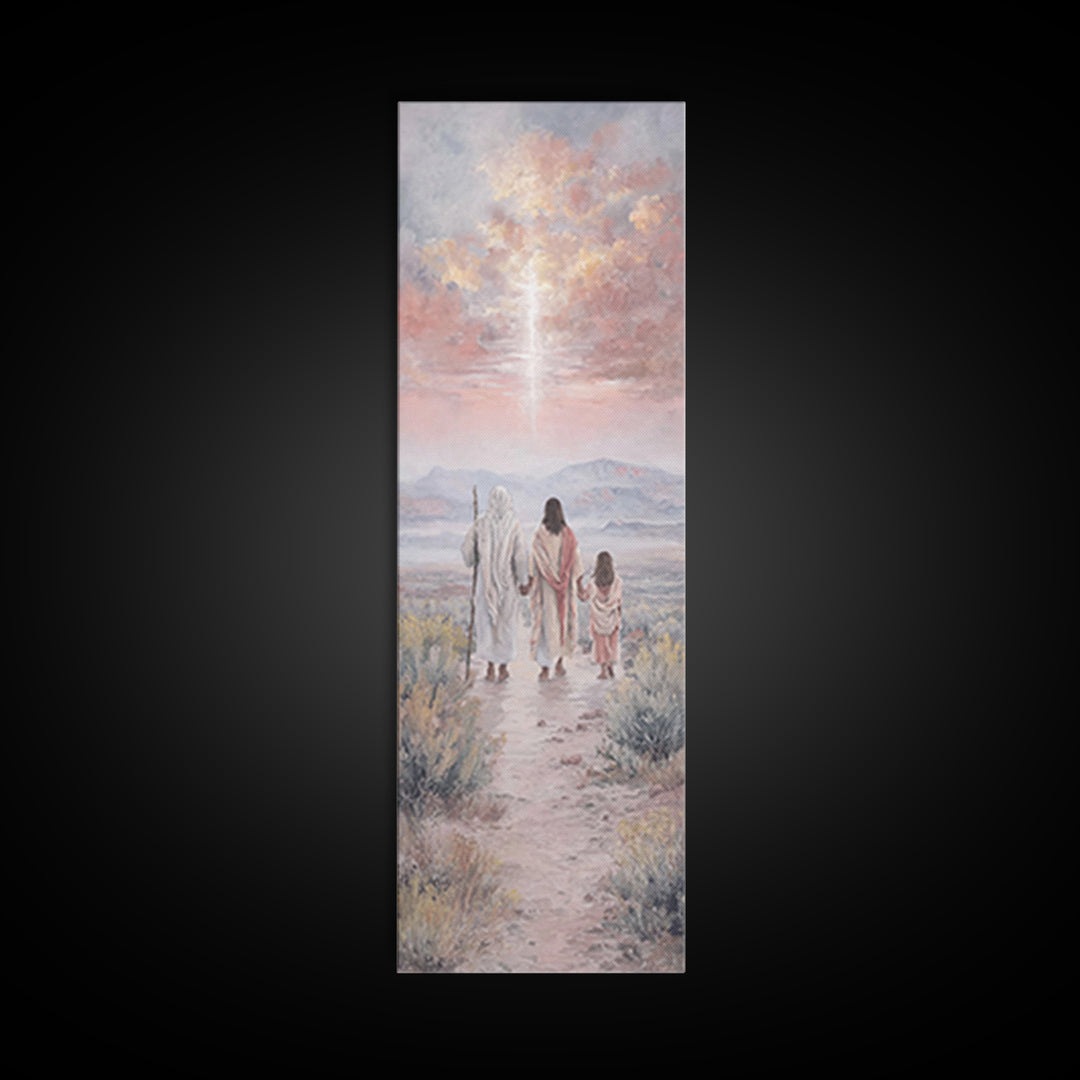 Pink Dawn Journey – Framed Canvas Print – Narrow Art – Christian Christmas Art – Christmas Canvas Wall Art – Christian Wall Art