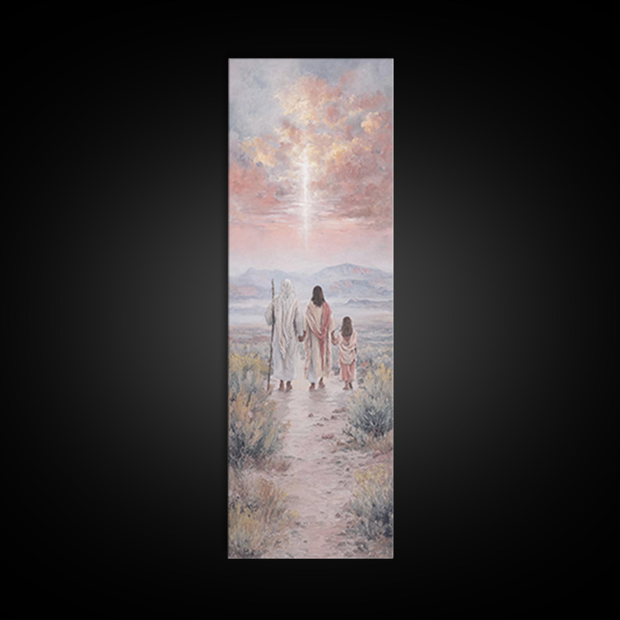 Pink Dawn Journey – Framed Canvas Print – Narrow Art – Christian Christmas Art – Christmas Canvas Wall Art – Christian Wall Art