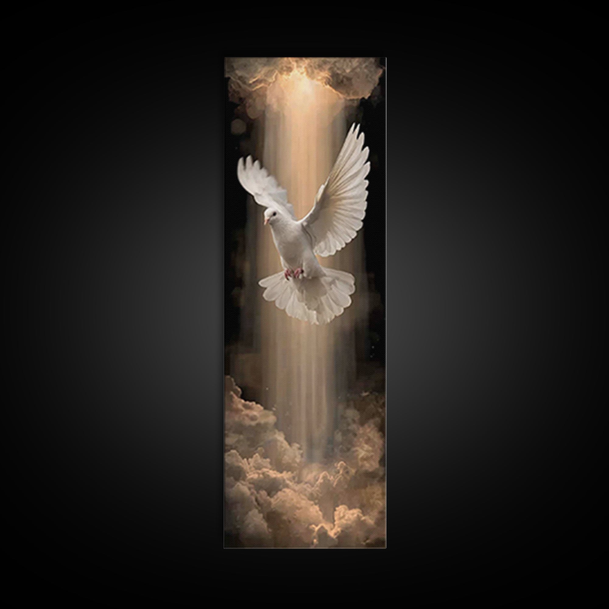 Heavenly Light Dove – Framed Canvas Print – Christian Wall Art – Christian Art – Subtle Christian Art – Skinny Art – Christian Art Canvas