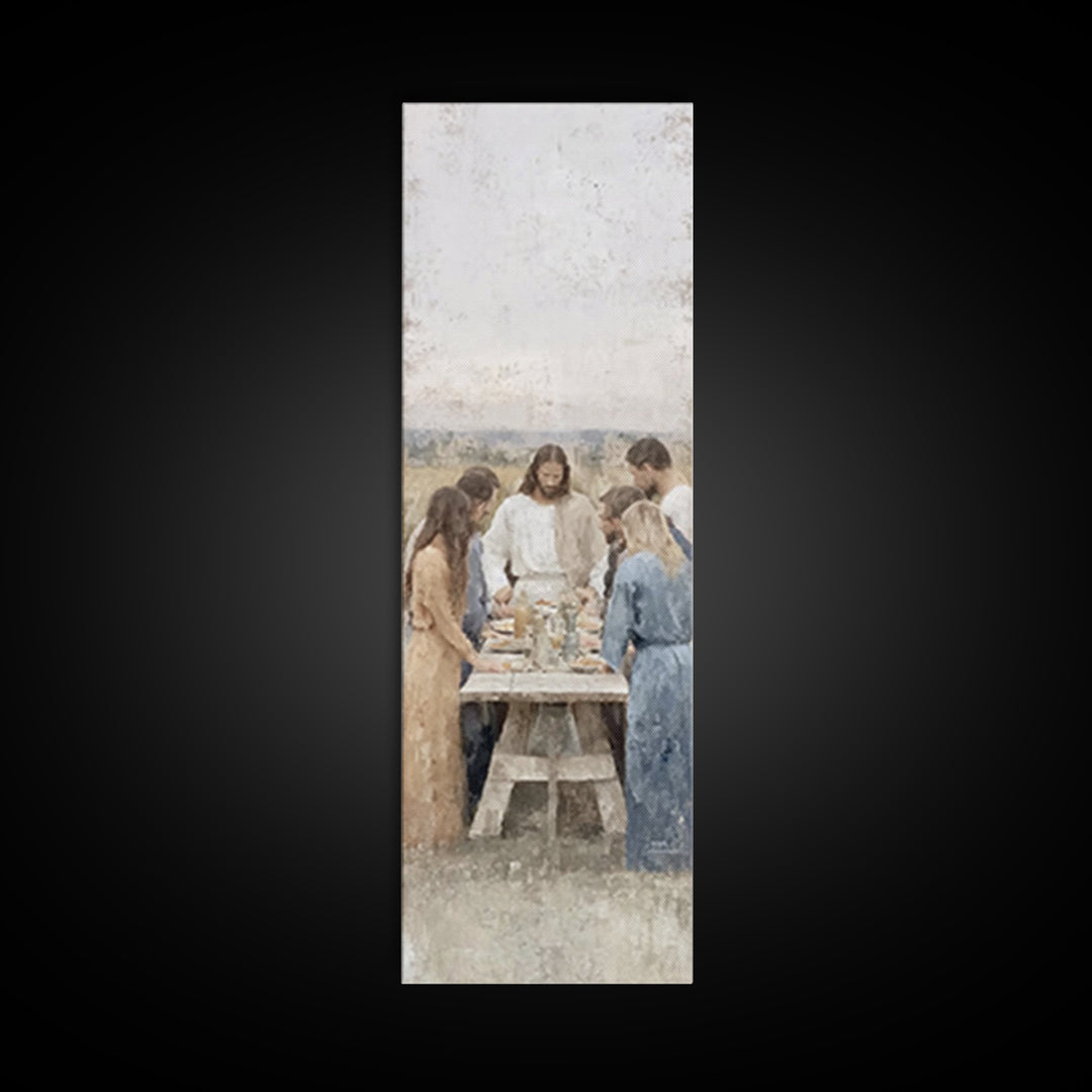 Breaking Bread Grace – Framed Canvas Print – Christian Art – Jesus Painting – Christian Wall Art – Tall Skinny Art Print – Christian Art Ca