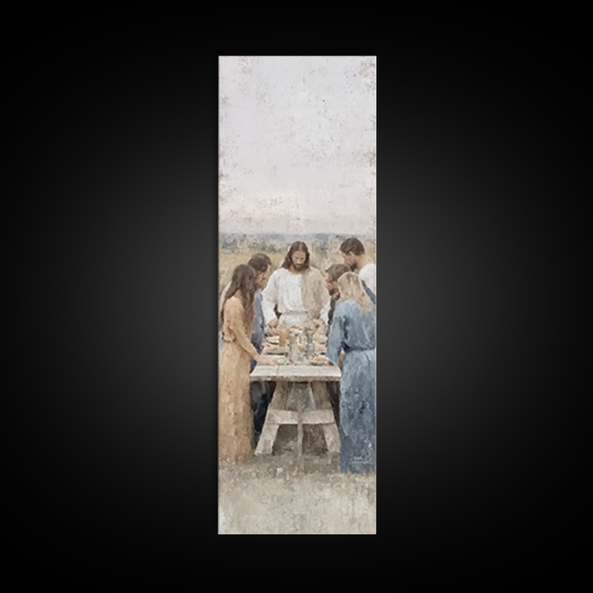 Breaking Bread Grace – Framed Canvas Print – Christian Art – Jesus Painting – Christian Wall Art – Tall Skinny Art Print – Christian Art Ca