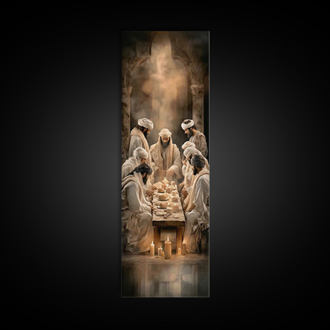 Sacred Table Glory | Framed Canvas Print | Christian Art Canvas | Jesus Wall Art | Christian Painting | Narrow Art | Christmas Art | Christ