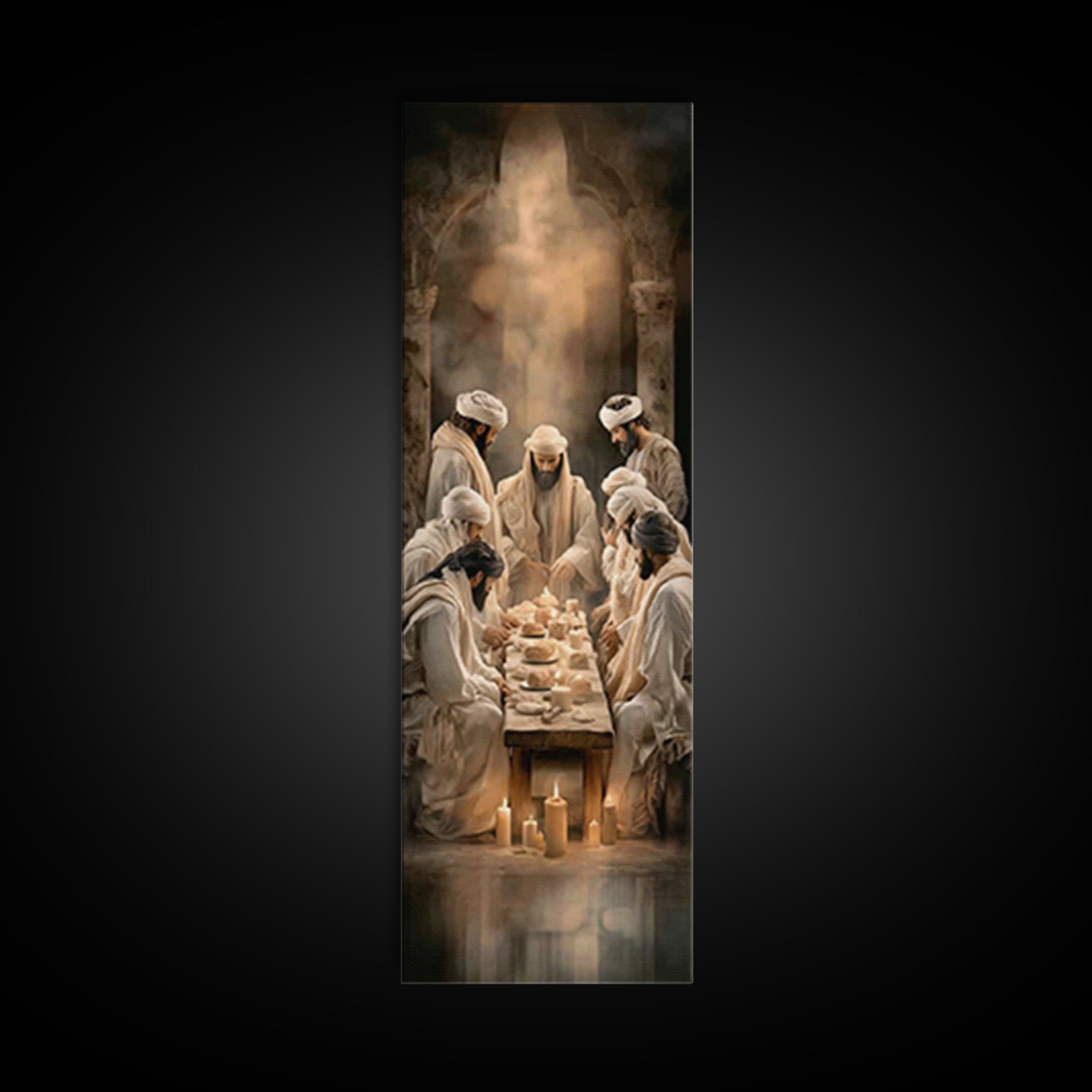 Sacred Table Glory | Framed Canvas Print | Christian Art Canvas | Jesus Wall Art | Christian Painting | Narrow Art | Christmas Art | Christ