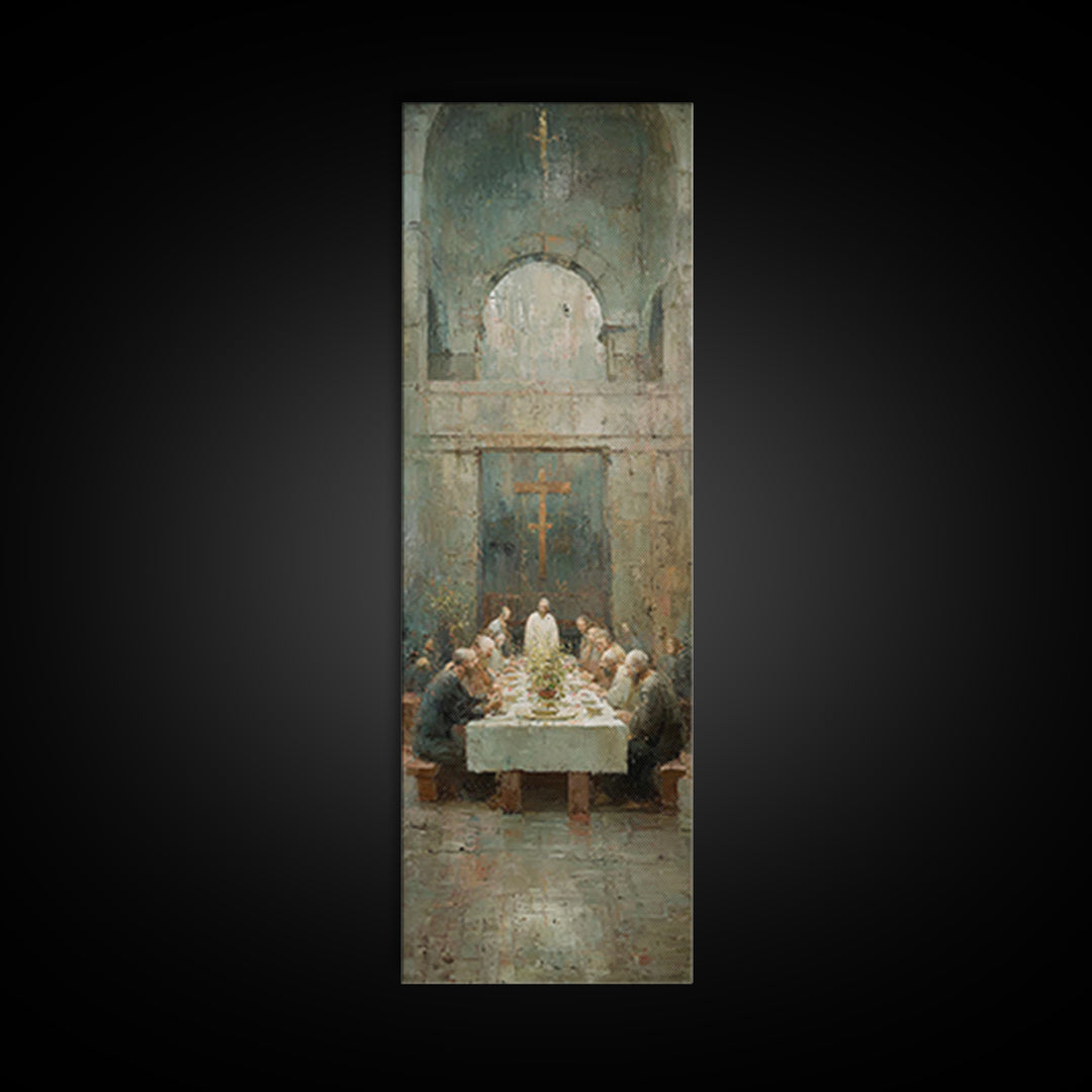 Heaven’s Table Grace | Framed Canvas Print | Christian Art Canvas | Jesus Wall Art | Modern Christian Art | Narrow Art | Christmas Art | Ch