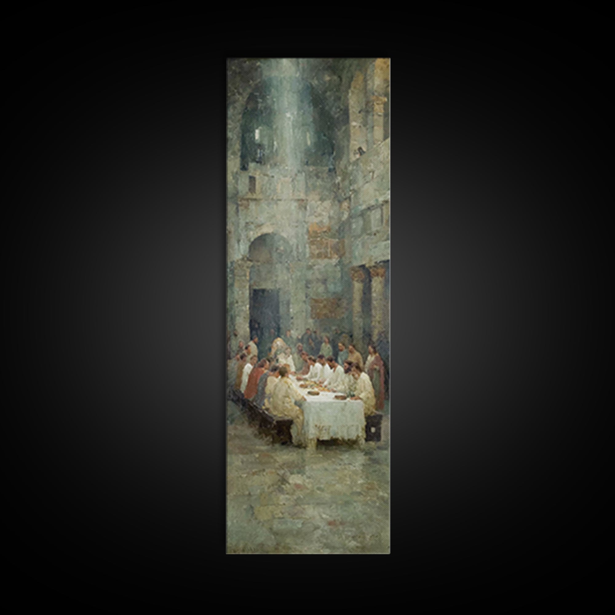Table Of Grace | Framed Canvas Print | Christian Art Canvas | Modern Christian Painting | Jesus Wall Art | Tall Narrow Wall Art | Christmas