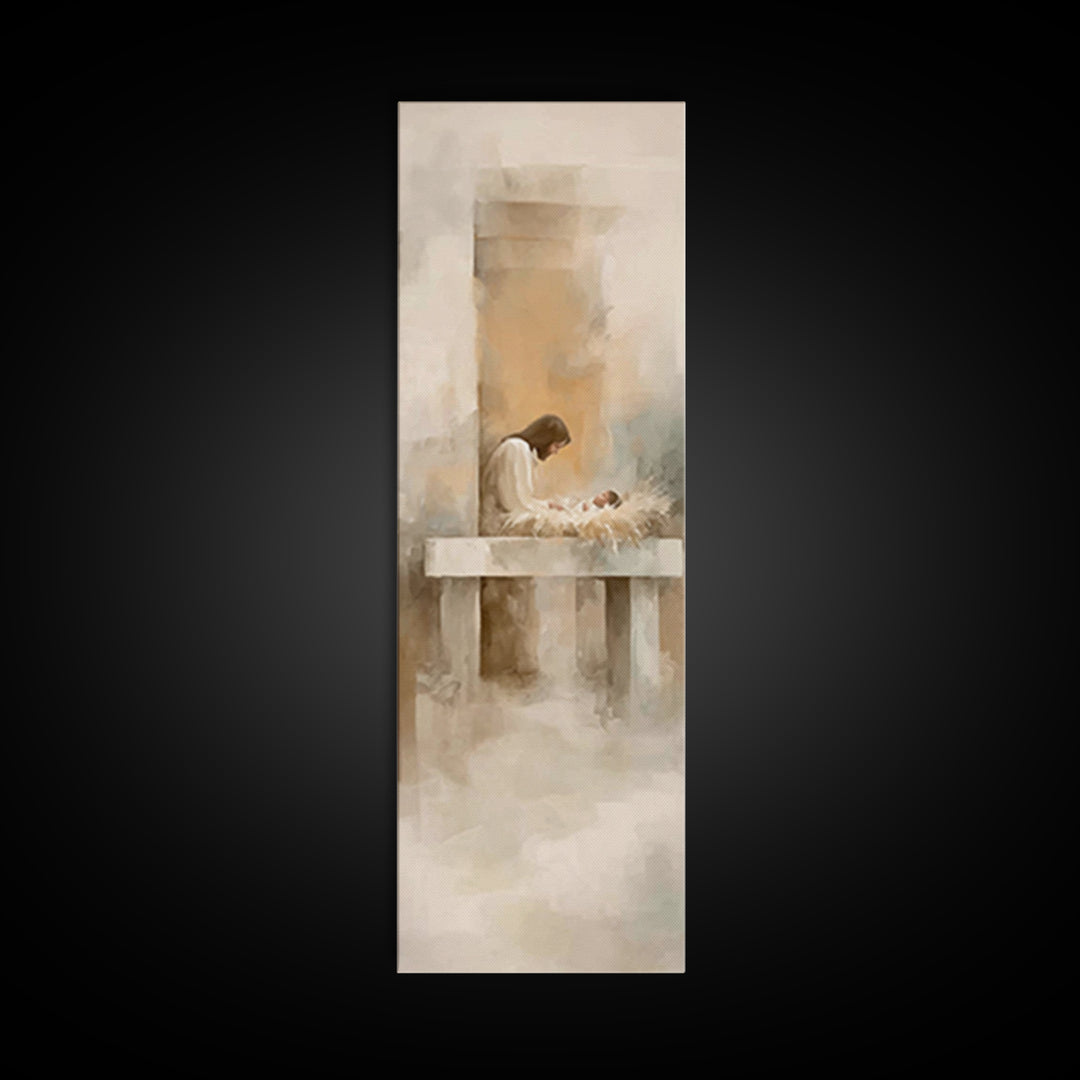 Holy Manger Quiet – Framed Canvas Print – Christian Art Canvas – Christian Christmas Art – Jesus Painting – Skinny Art – Christmas Wall Art