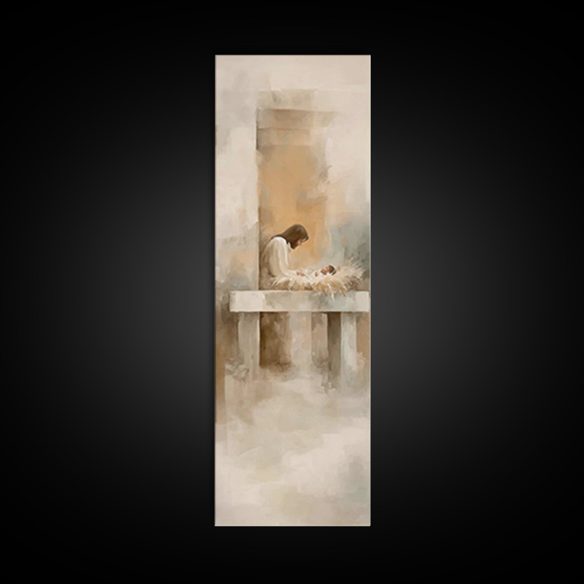 Holy Manger Quiet – Framed Canvas Print – Christian Art Canvas – Christian Christmas Art – Jesus Painting – Skinny Art – Christmas Wall Art