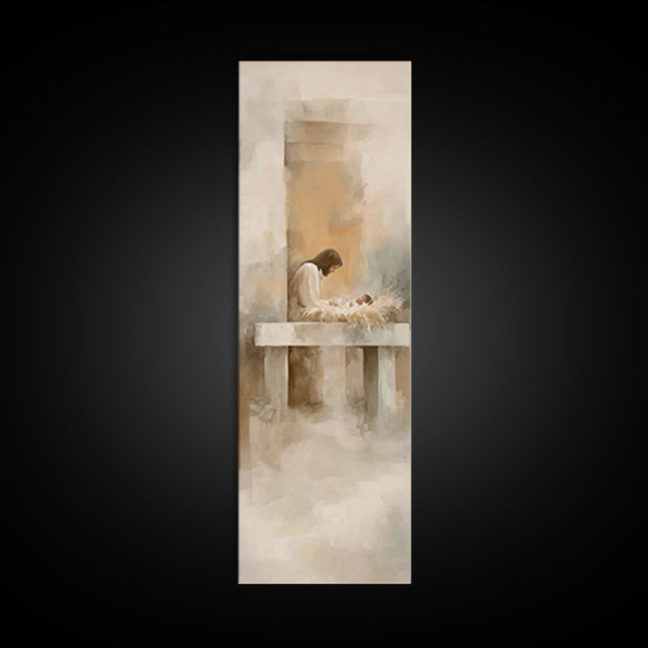 Holy Manger Quiet – Framed Canvas Print – Christian Art Canvas – Christian Christmas Art – Jesus Painting – Skinny Art – Christmas Wall Art