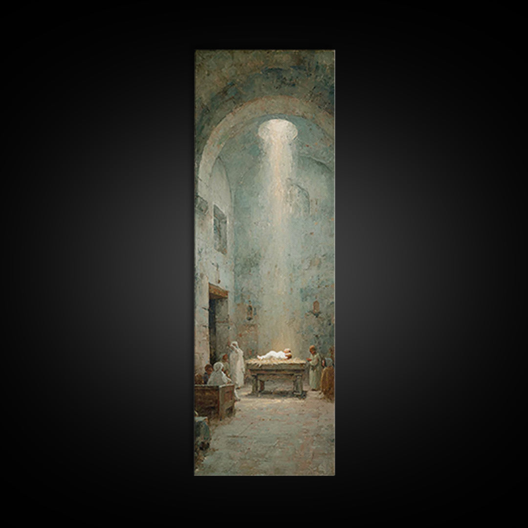 Sanctuary Child Glow – Framed Canvas Print – Christian Art Canvas – Christian Christmas Art – Jesus Painting – Tall Skinny Art Print – Chri