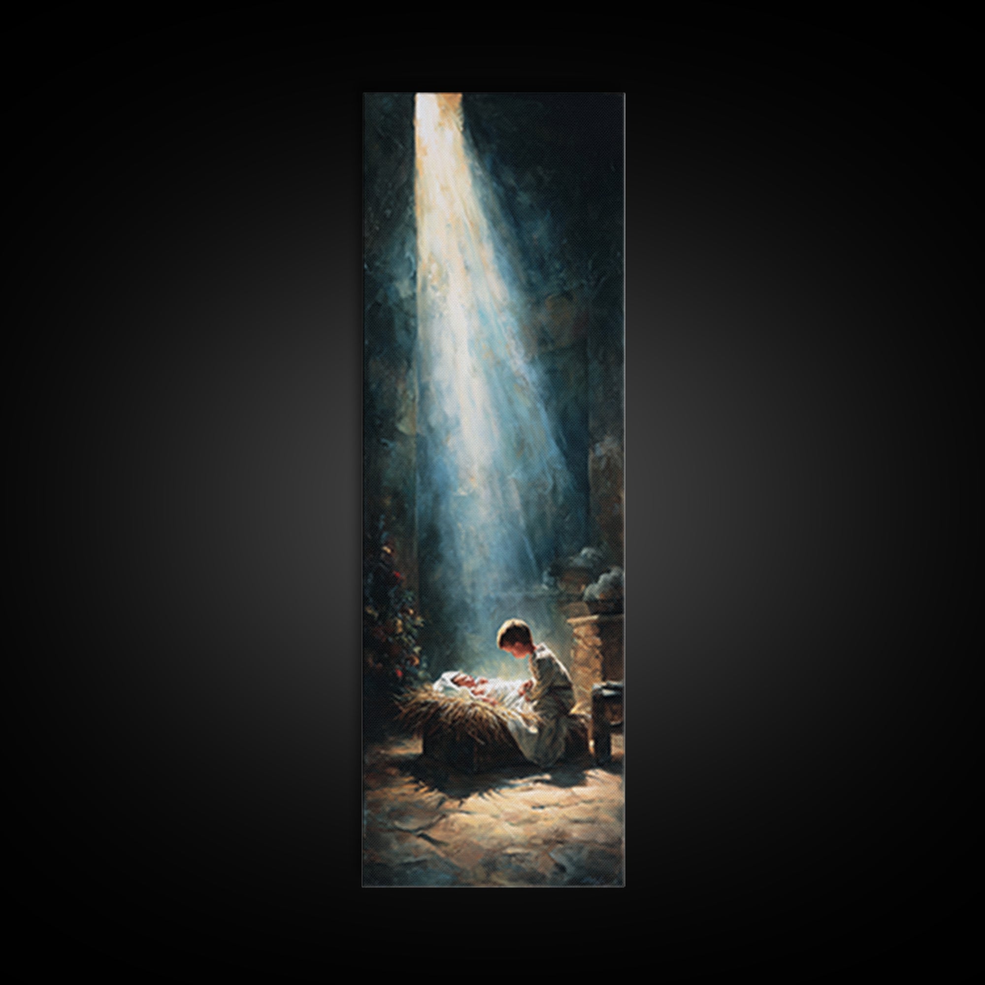 Radiant Nativity Peace – Framed Canvas Print – Christian Wall Art – Jesus Christmas Art – Christian Canvas – Narrow Art – Christian Gift –