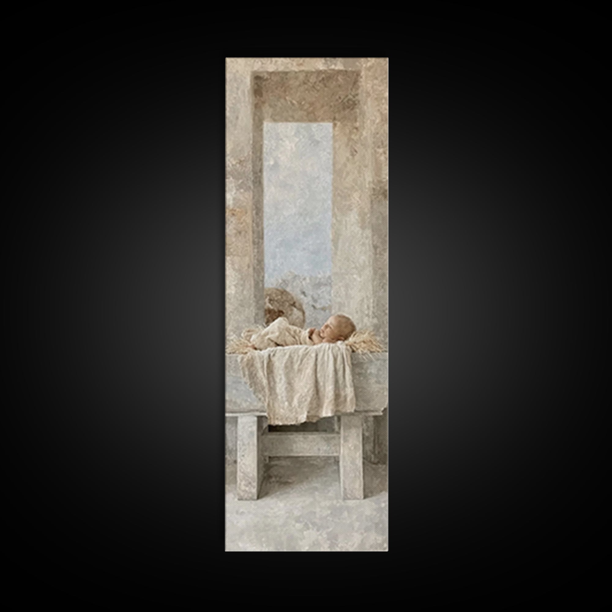 Sacred Infant Rest – Framed Canvas Print – Christian Art – Jesus Painting – Christian Christmas Art – Tall Skinny Art Print – Christian Wal