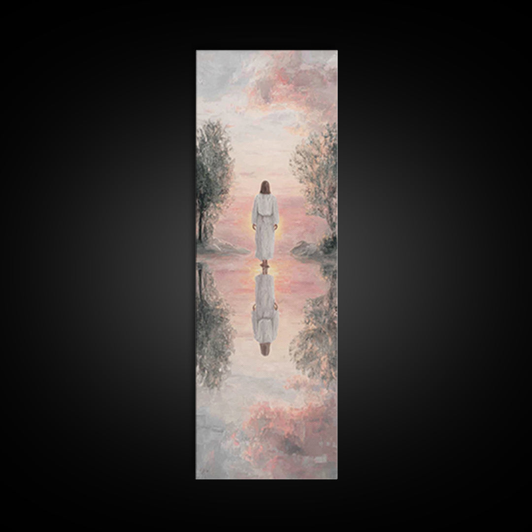 Garden Path Savior – Framed Canvas Print – Skinny Art – Christian Art Canvas – Christian Wall Art – Jesus Painting – Modern Christian Art