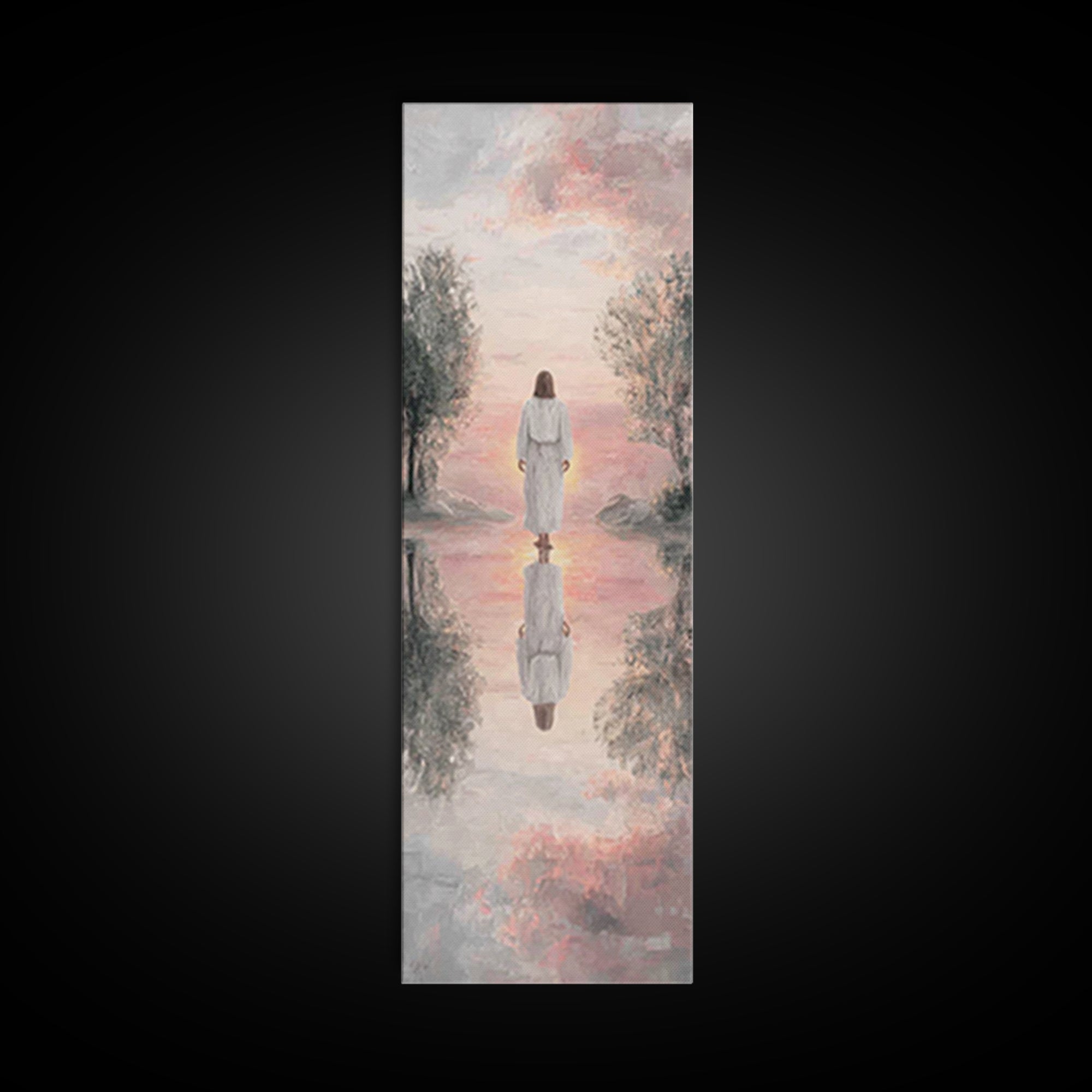 Garden Path Savior – Framed Canvas Print – Skinny Art – Christian Art Canvas – Christian Wall Art – Jesus Painting – Modern Christian Art