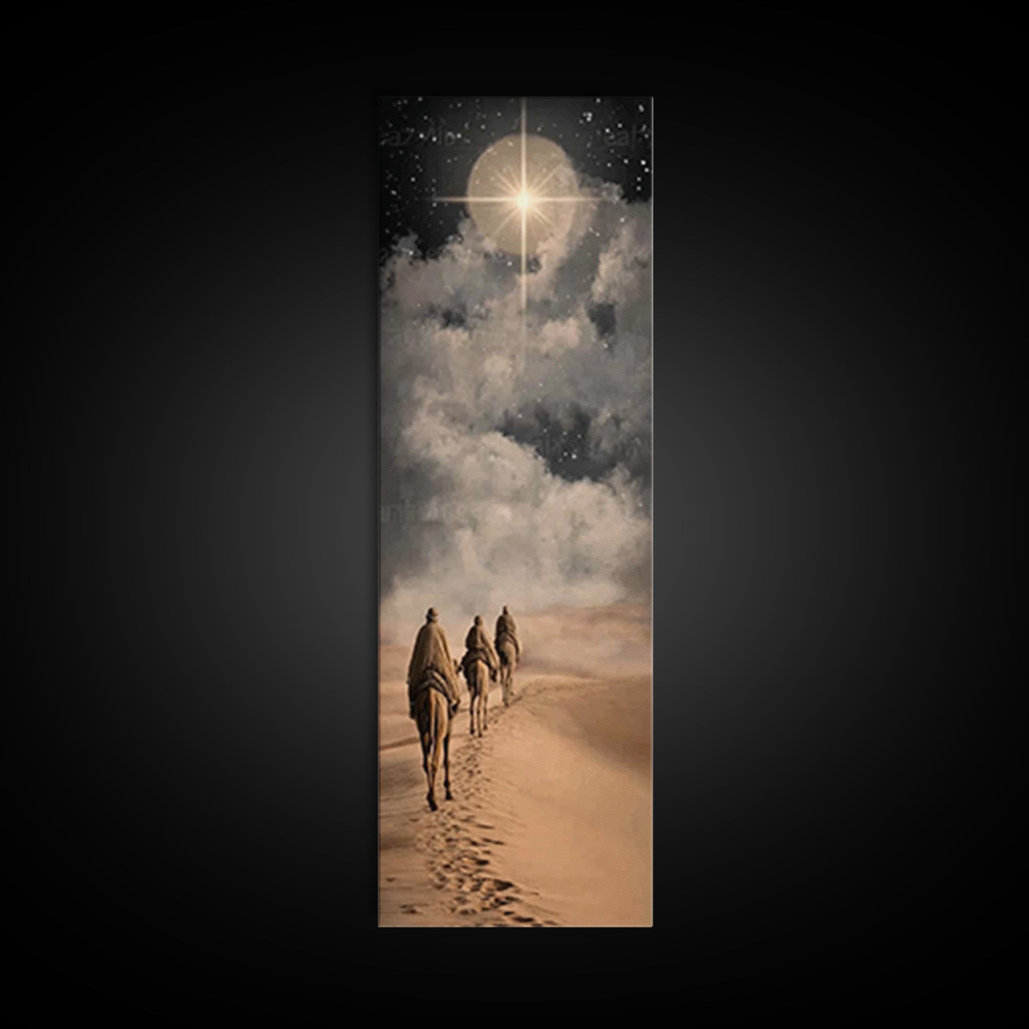 Night Star Pilgrimage – Framed Canvas Print – Christian Christmas Art – Christmas Art – Christian Wall Art – Skinny Art – Christian Gift