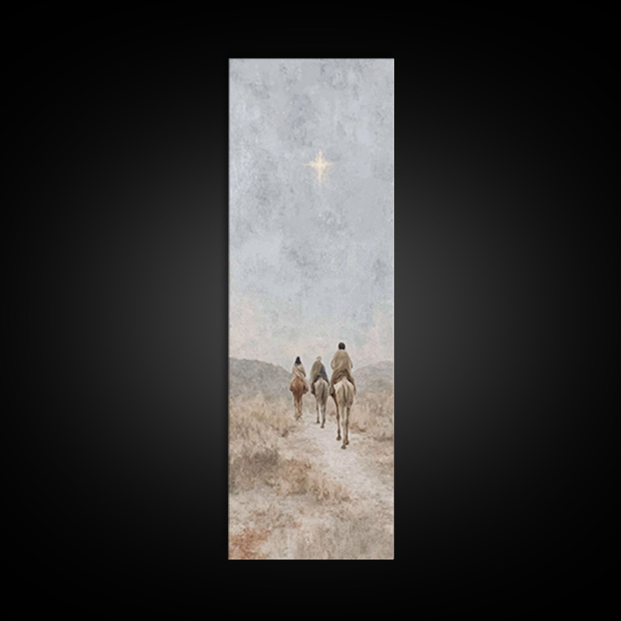 Desert Star Journey – Framed Canvas Print – Narrow Art – Christian Art – Christmas Wall Art – Jesus Painting – Christian Art Print – Christ