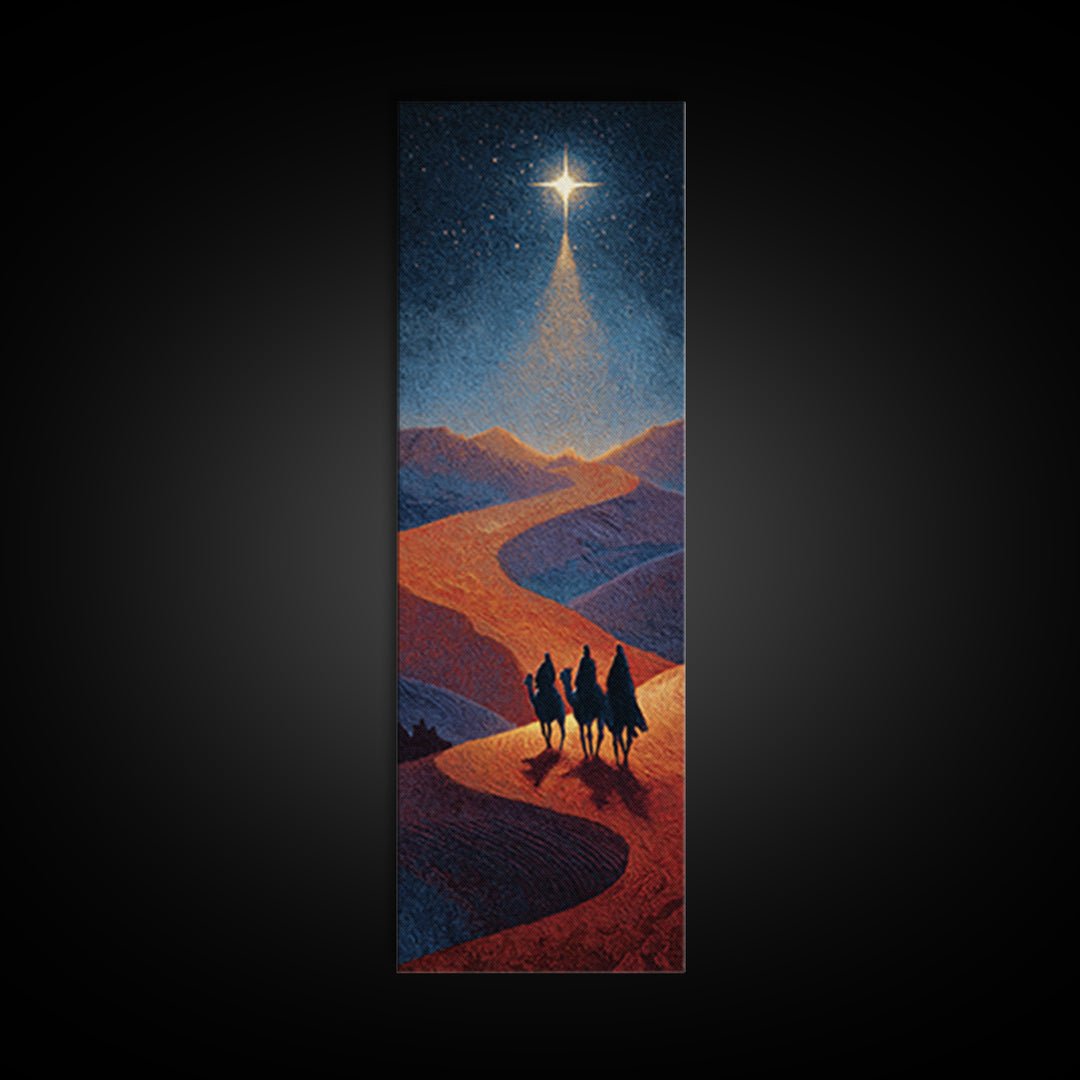 Night Star Pilgrims – Framed Canvas Print – Skinny Art – Christian Christmas Art – Christian Art Canvas – Jesus Painting – Christmas Wall A