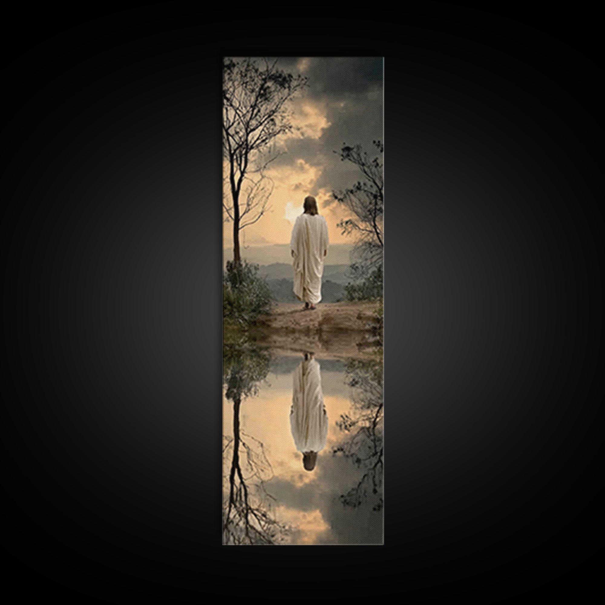 Twilight Journey Home – Framed Canvas Print – Narrow Art – Christian Wall Art – Christian Art Canvas – Jesus Painting – Subtle Christian Ar
